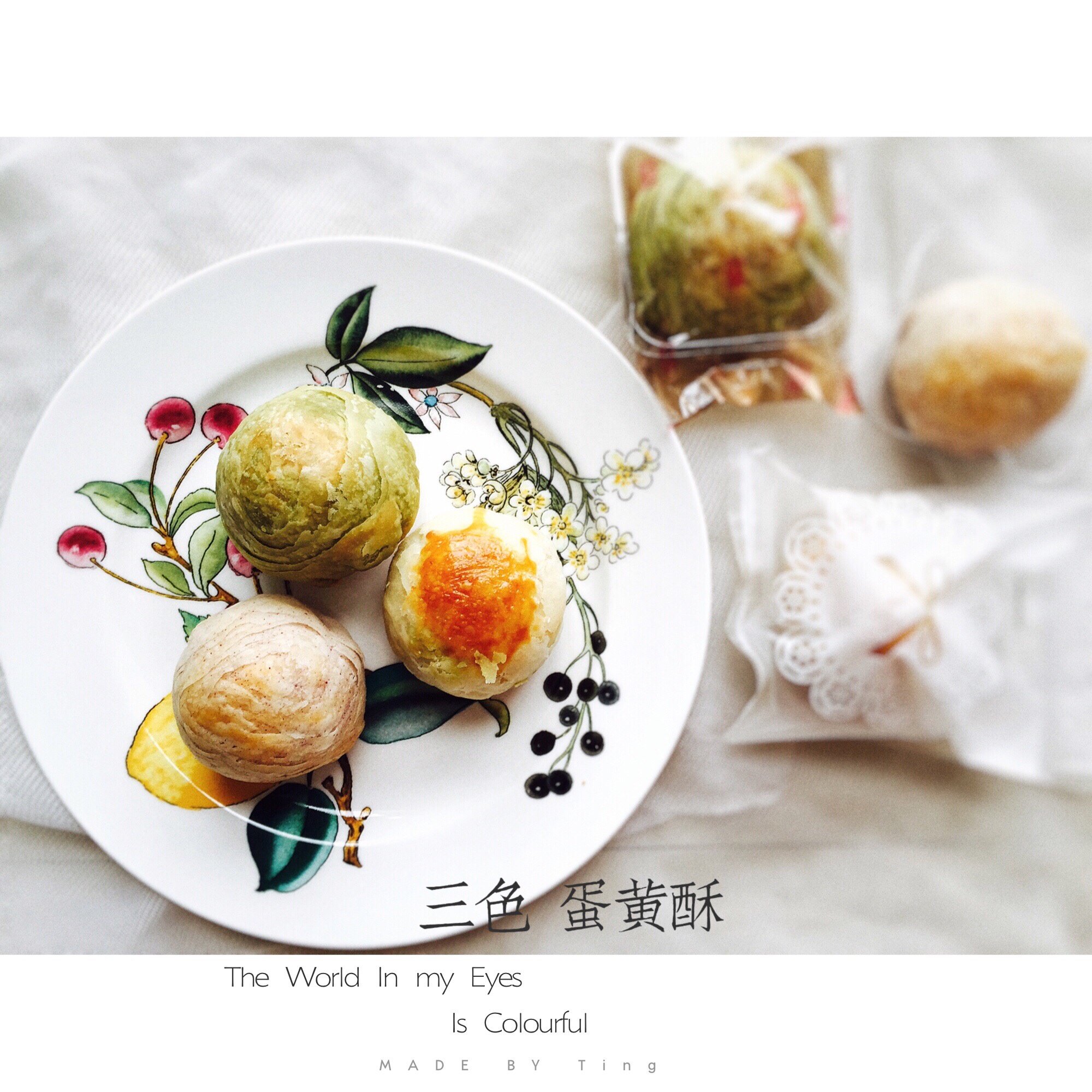 蛋黄酥~紫薯、抹茶、原味~花好月圆，中秋快乐~内附一次做六色蛋黄酥方法~