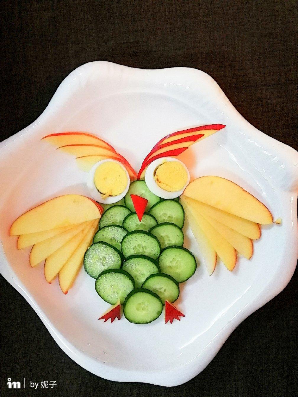 漠~╮(╯_╰)╭做的猫头鹰造型拼盘