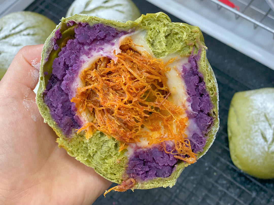 抹茶芋泥麻薯软欧包🍃夏日小清新