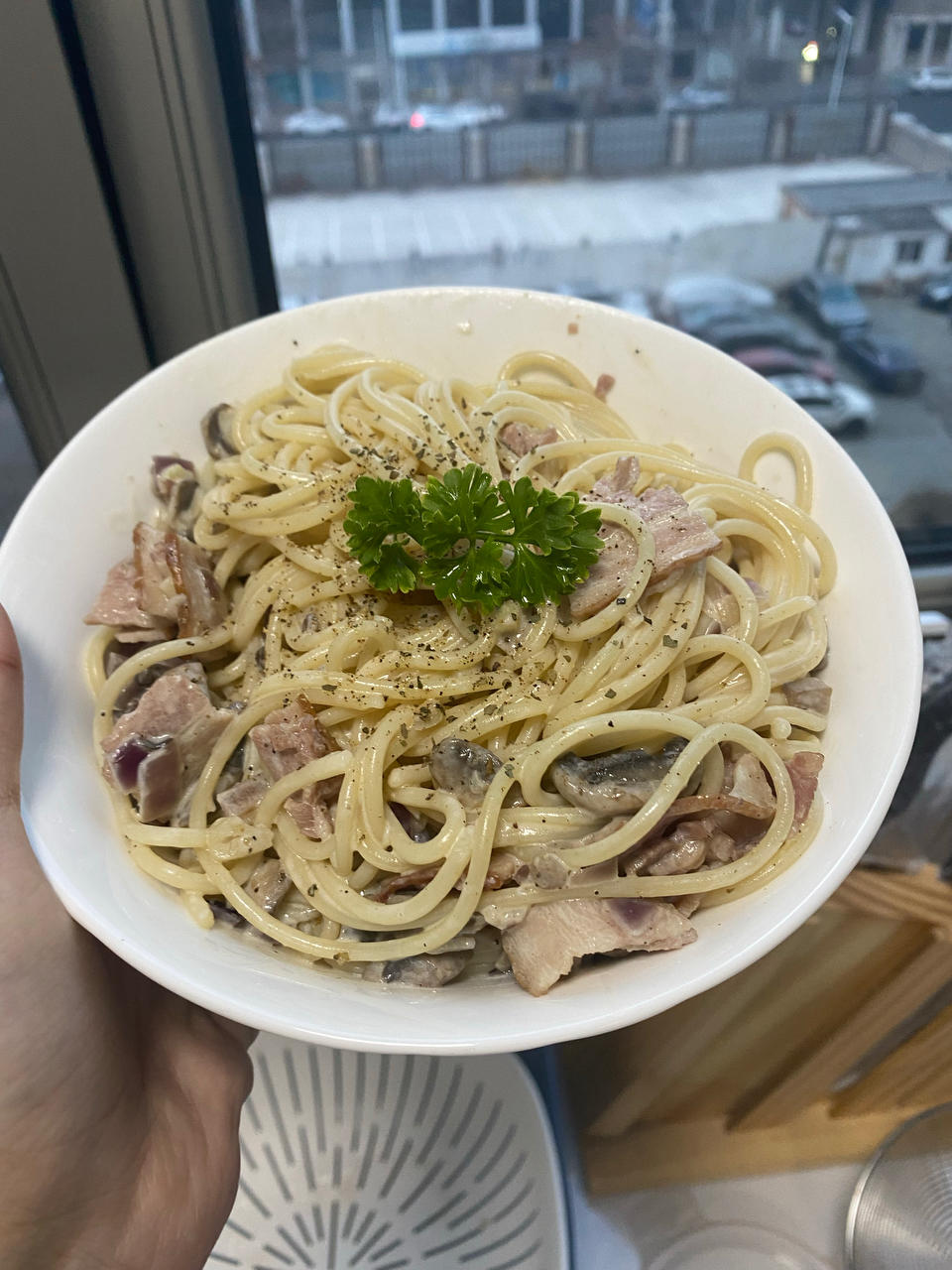 奶油蘑菇培根意大利面