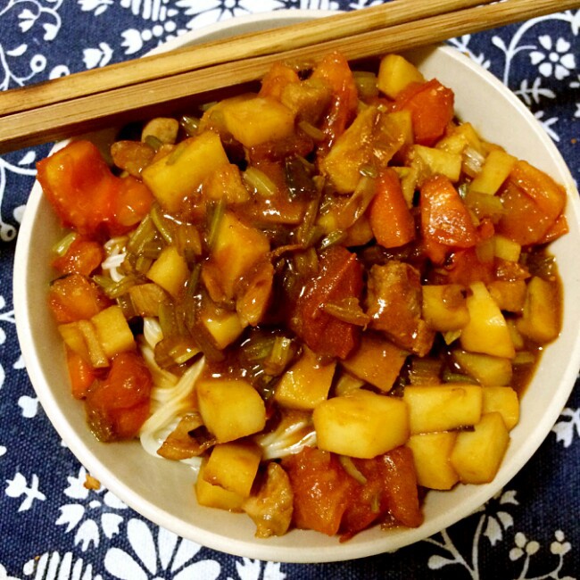 茄子肉丁打卤面
