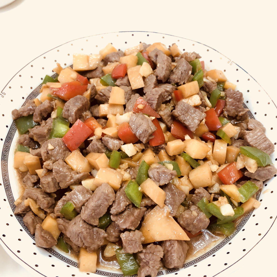 家常菜~杏鲍菇烧牛肉粒