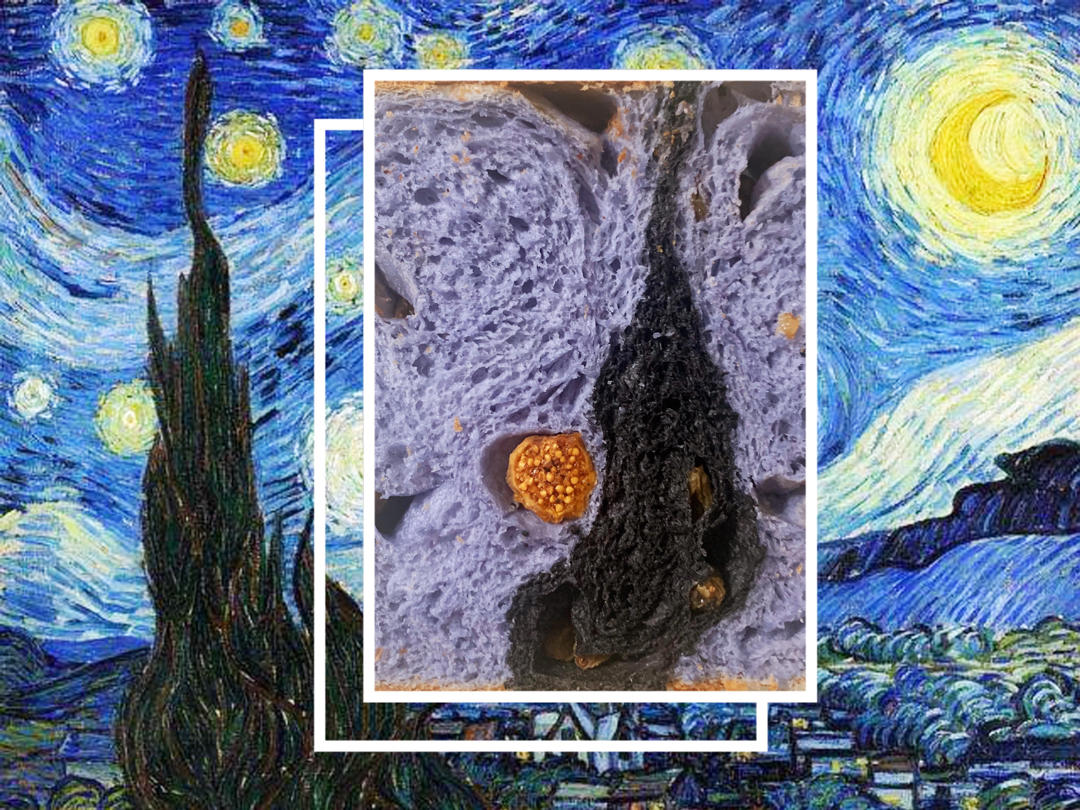 用美食向大师致敬：蝶豆花梵高“星空”吐司B12
