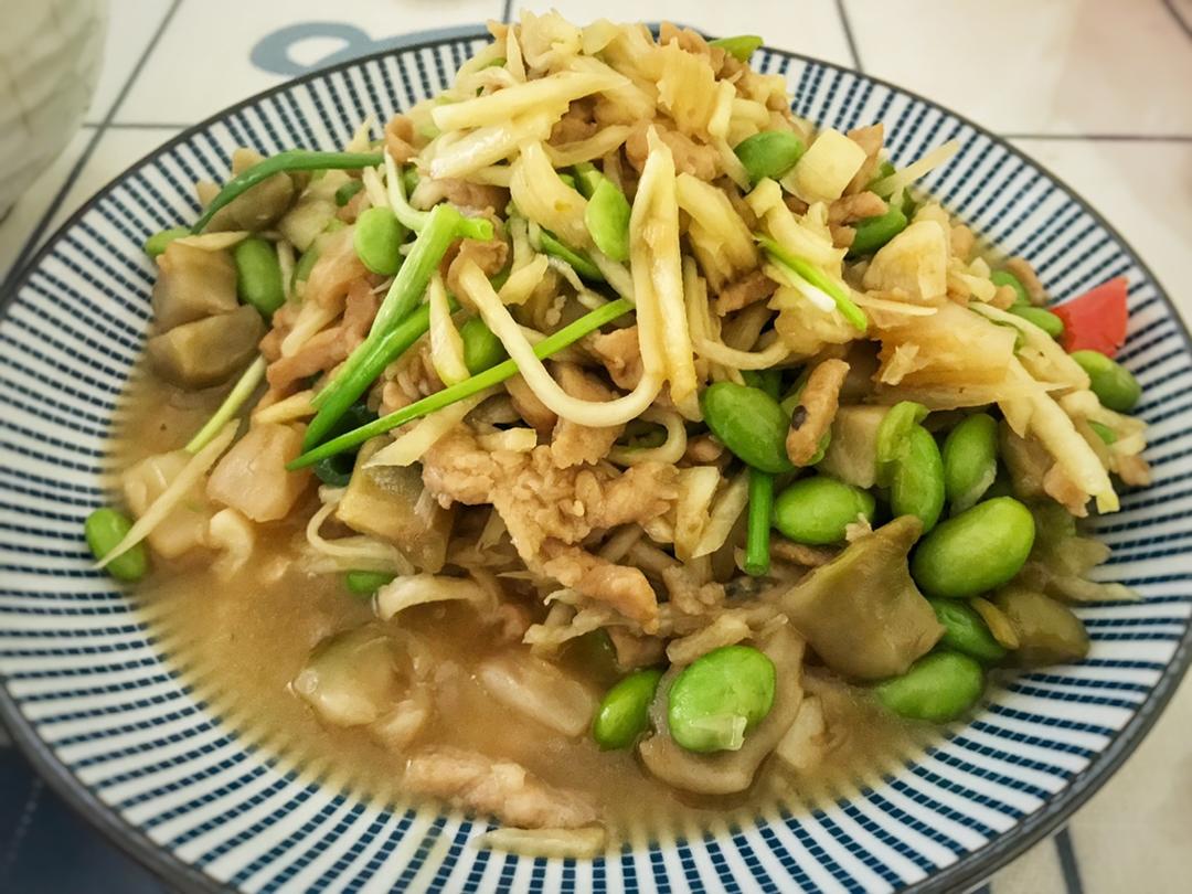 茭白毛豆炒肉丝