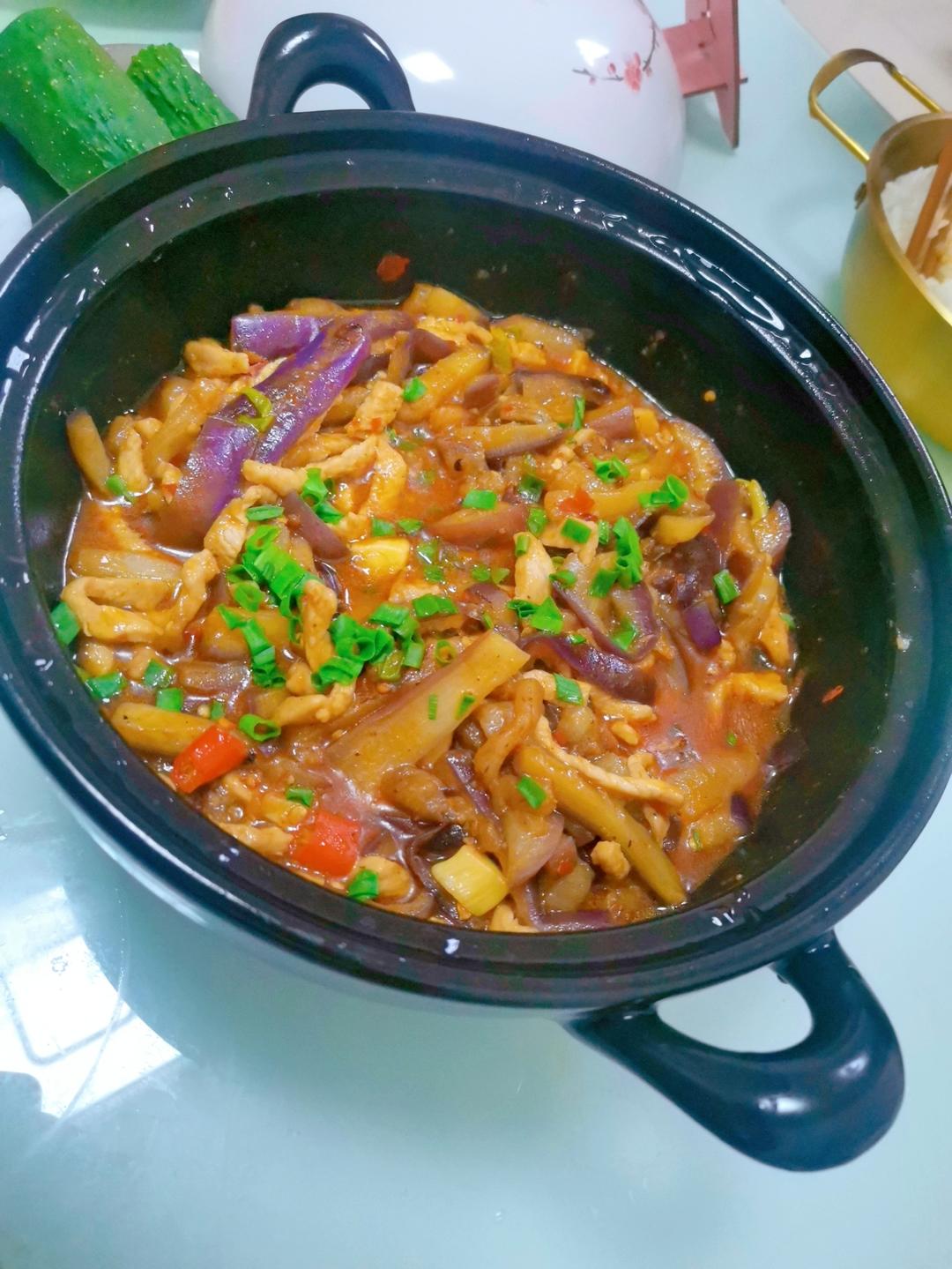 不用油炸超省油的鱼香肉末茄子煲