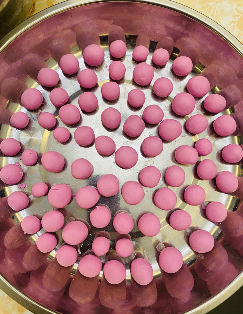 ceci慧慧做的粉红酒酿小丸子,火龙果汤圆,糯米小圆子,劣狐狐