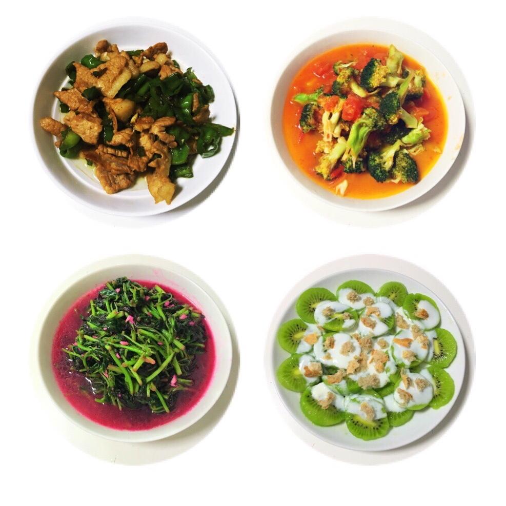 译家三口（青椒肉片、番茄西兰花、清炒米线、奇异果酸奶拼盘）20161005