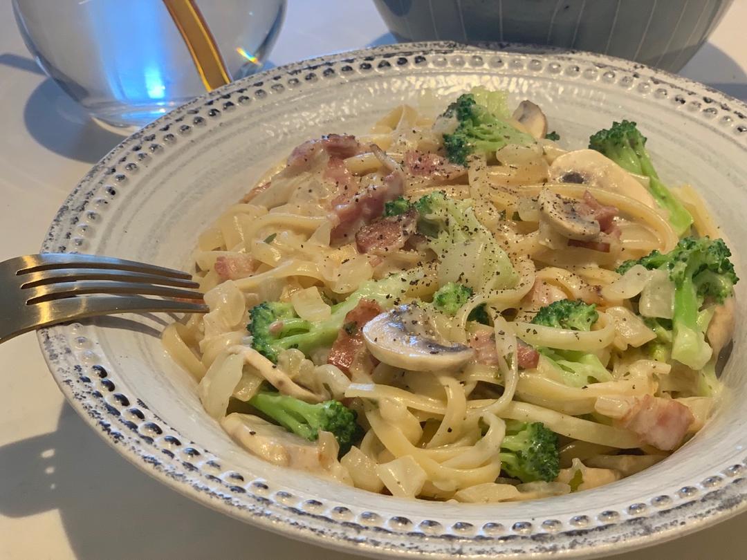 低卡伪白酱奶油培根蘑菇意大利面｜#Healthymeals# 减脂必撸02