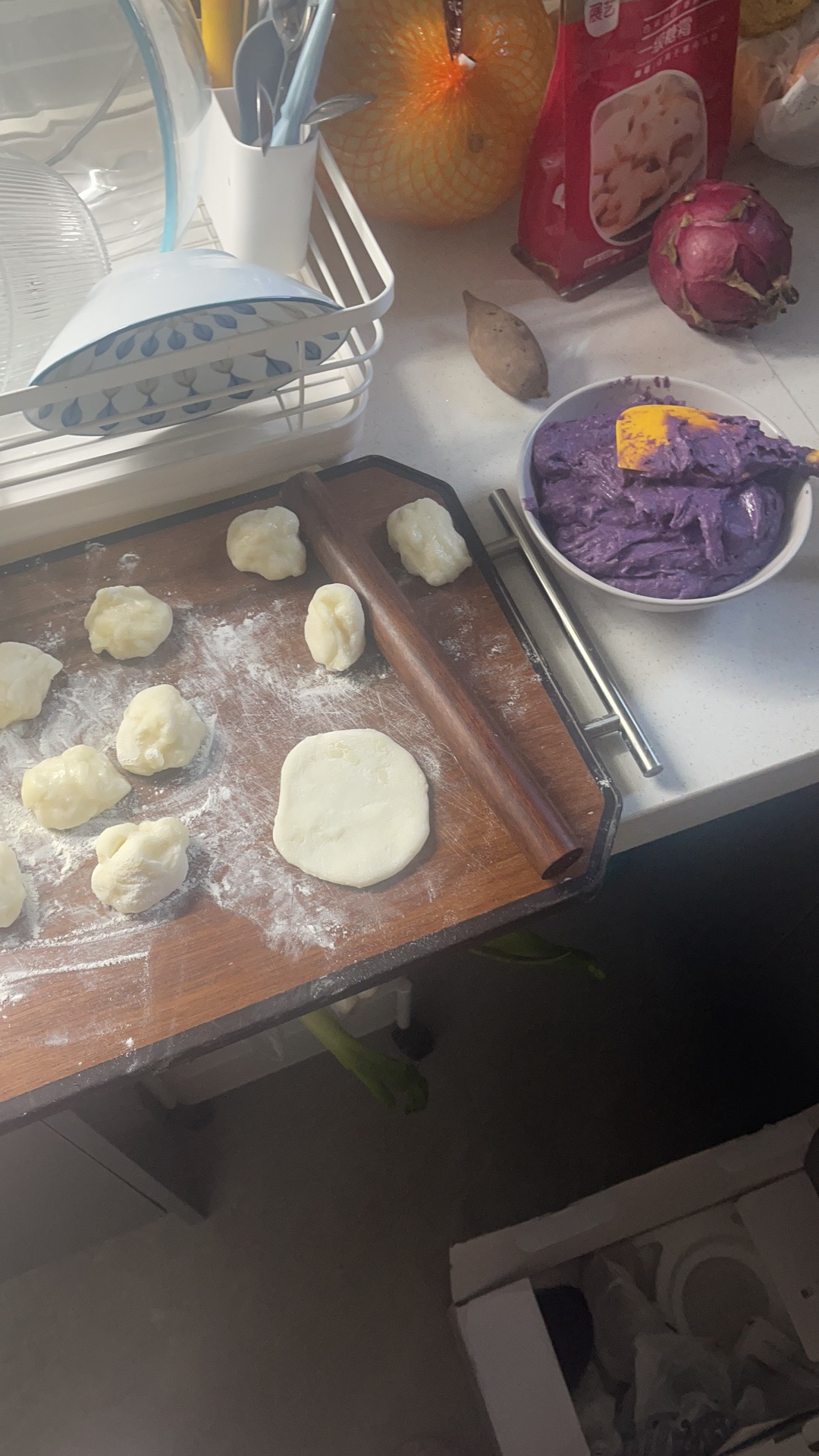 免烤箱❗️糯叽叽超好吃的紫薯香芋糯米饼