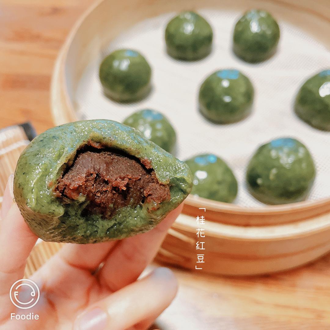 桂花红豆青团