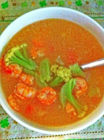 虾仁蕃茄花菜汤的做法