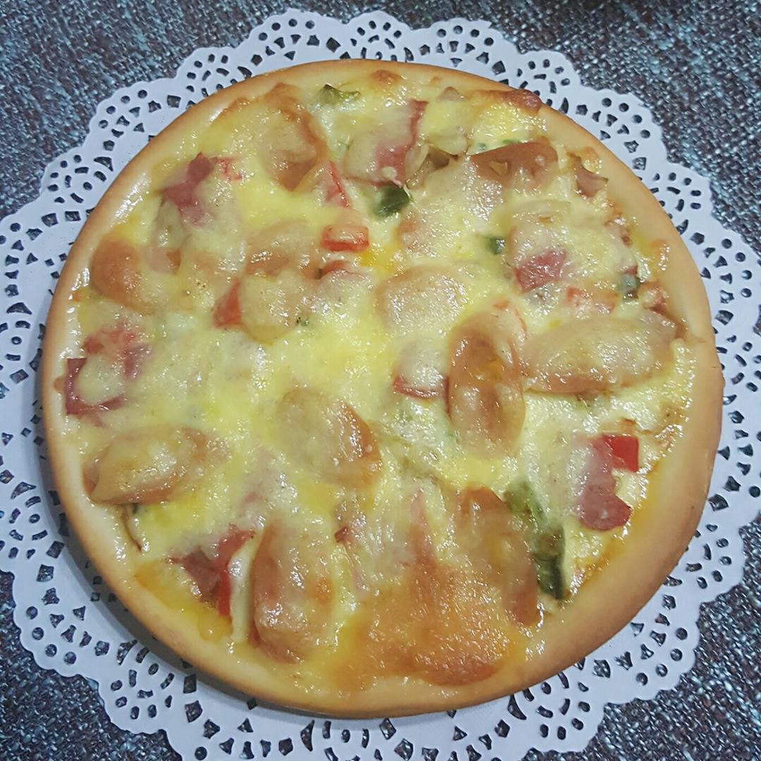 小诺123做的培根火腿披萨