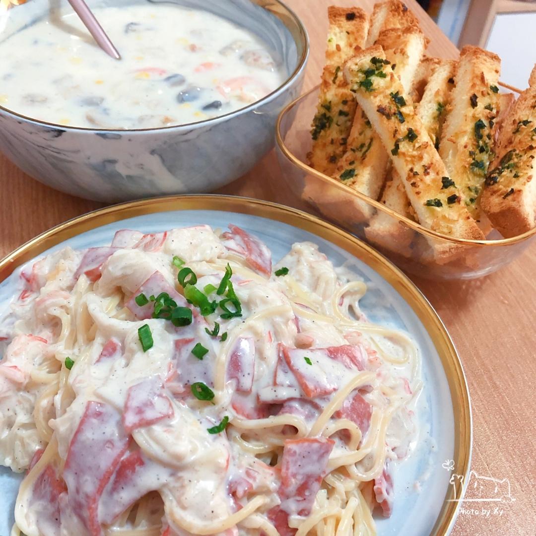 奶油蒜香鲜虾意面｜Creamy Garlic Prawn Spaghetti
