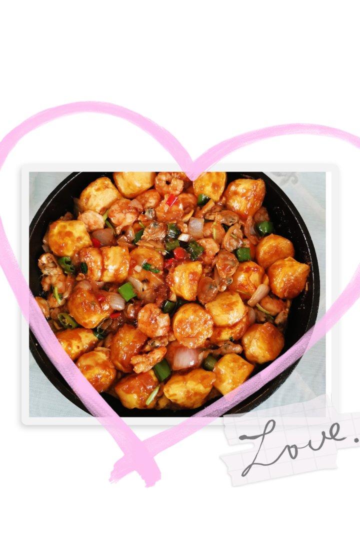 铁板海鲜日本豆腐 Seafood with Japanese Dofu