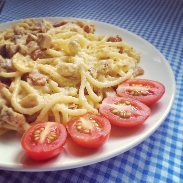 白汁蘑菇培根意面