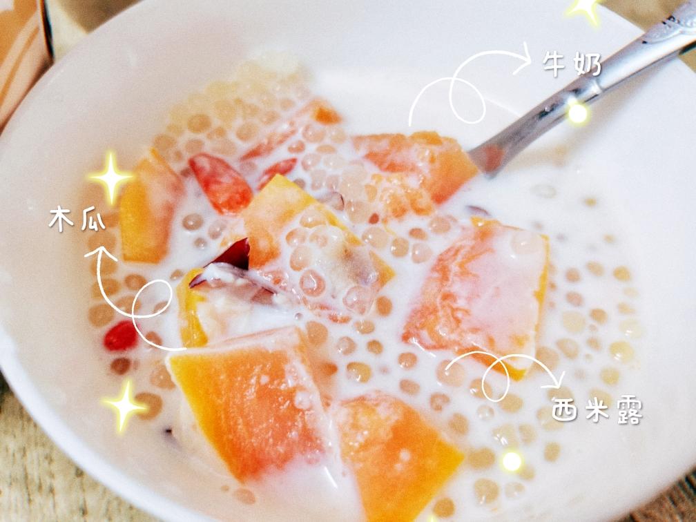 西米露木瓜炖牛奶的做法