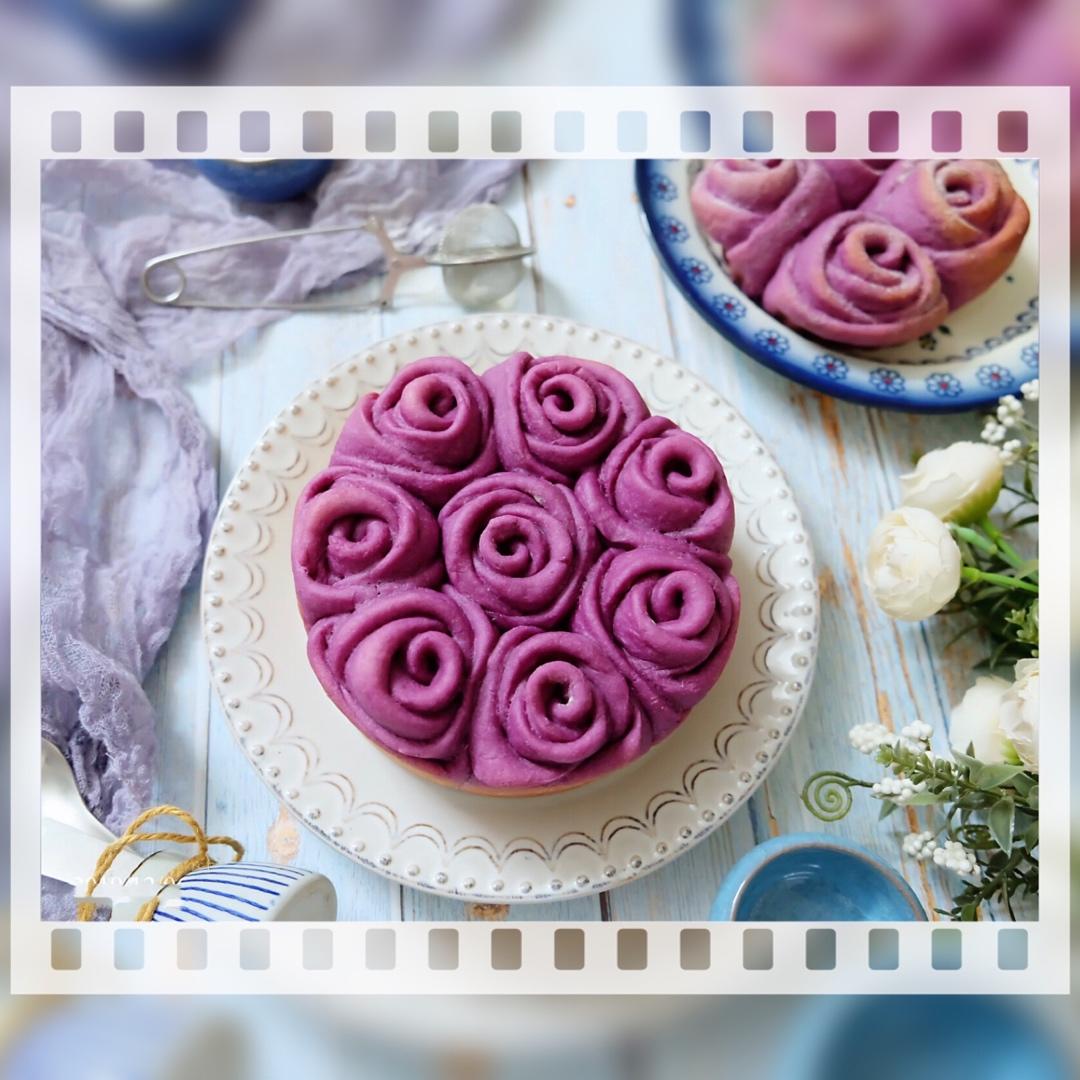 春天里～奶香紫薯玫瑰花面包（一次性发酵）