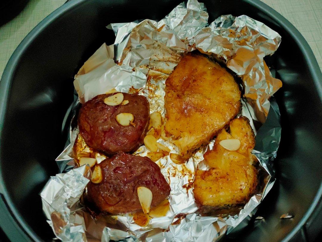 空气炸锅版牛排+蔬菜，健康减脂
