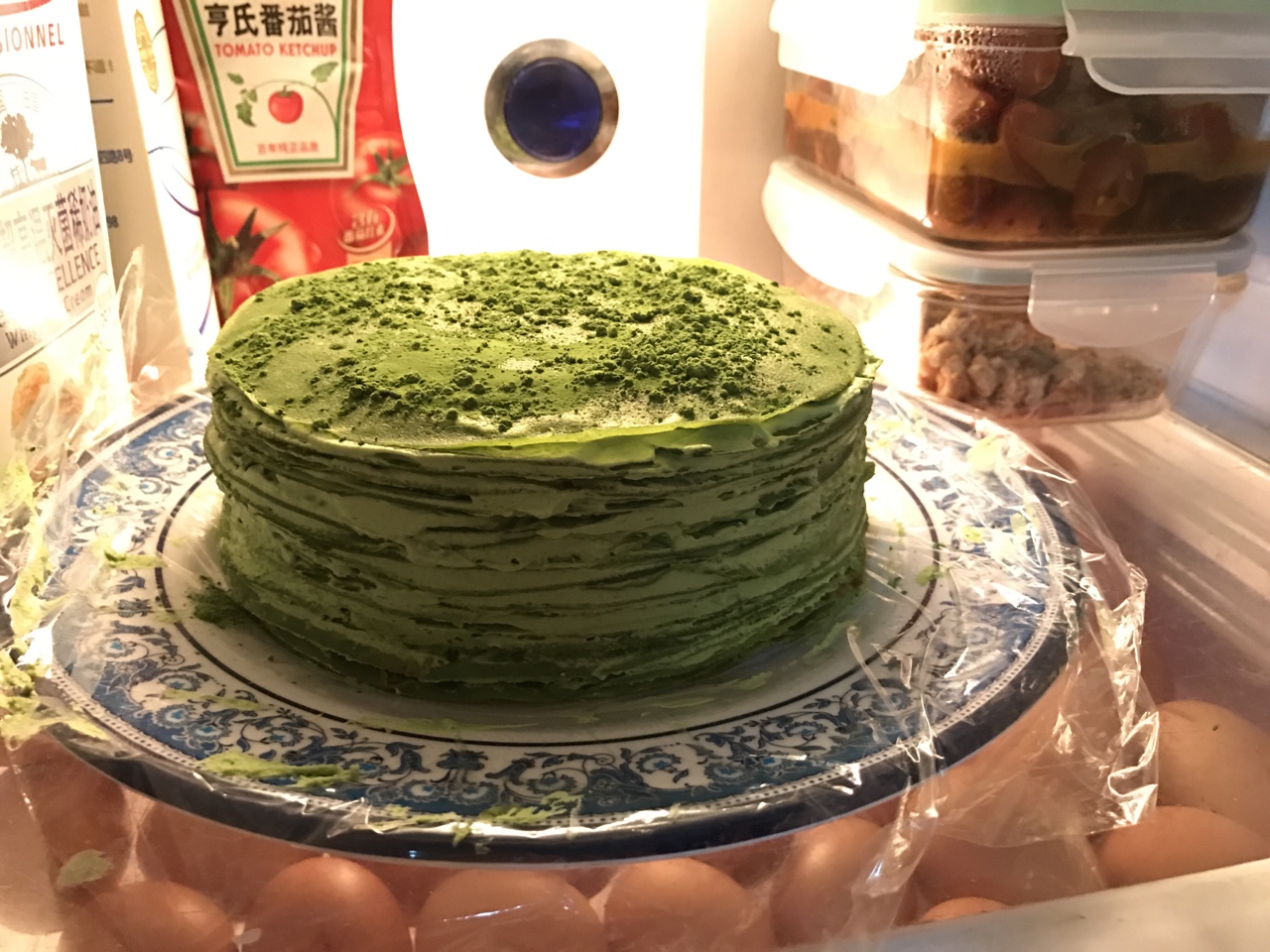 Green Tea Crepe Cake 抹茶千层蛋糕的做法 步骤4