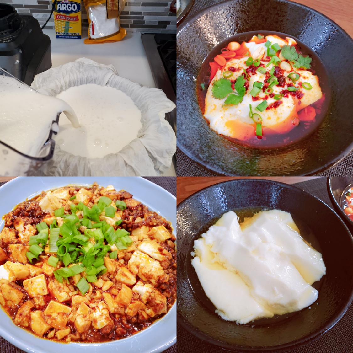 [看似复杂却爆简单] 黄豆四吃之豆浆，姜汁豆腐花，咸香豆腐脑，麻婆豆腐的做法