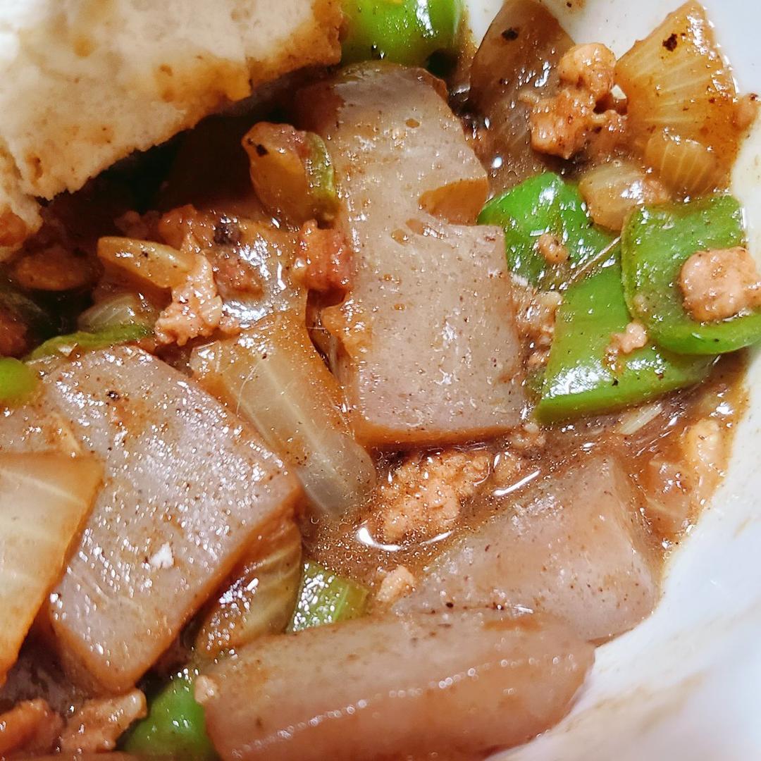 辣椒肉末炒魔芋