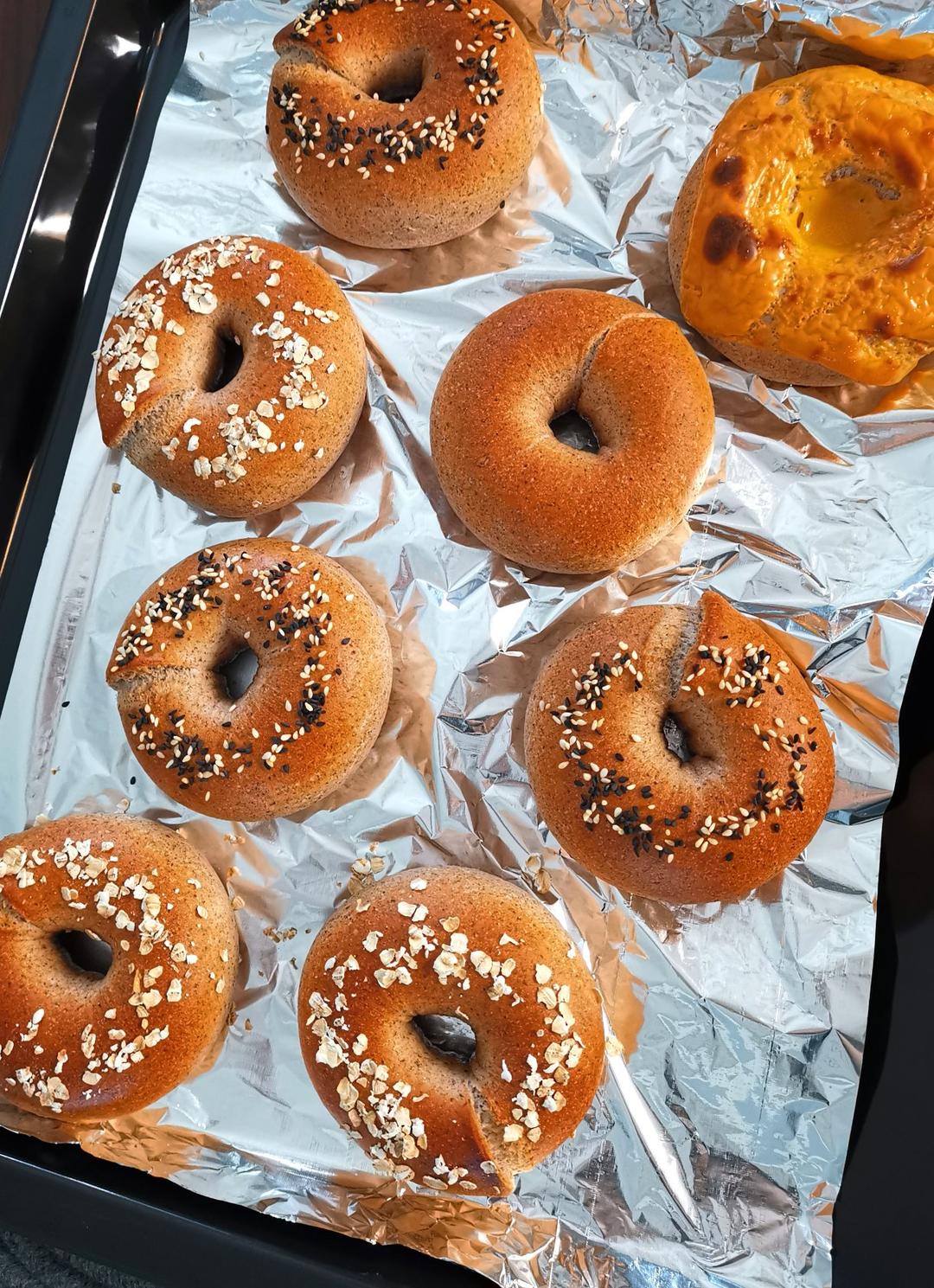 （无油）全麦黑麦贝果bagel~咬劲十足，越嚼越香