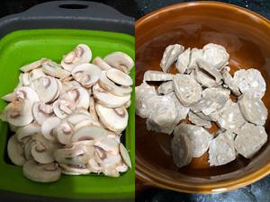 快手白蘑菇炒肉丸片的做法 步骤1
