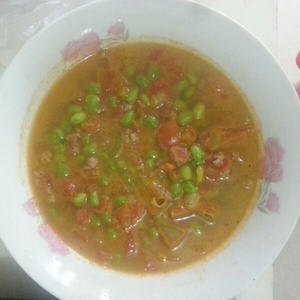 肉末番茄烧毛豆
