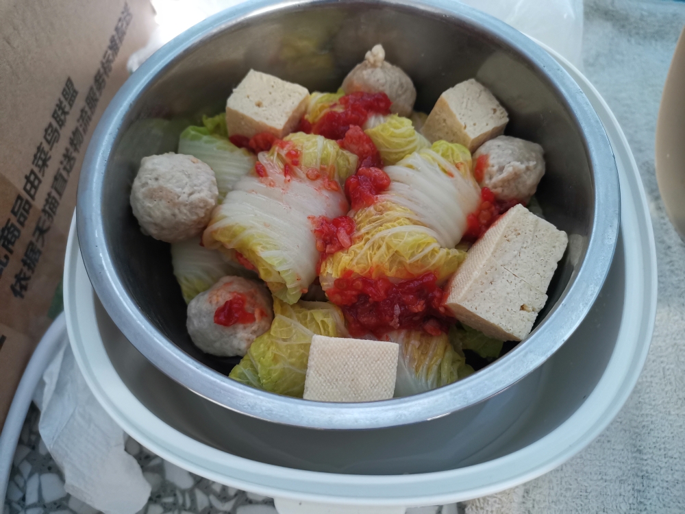 电饭盒版翡翠白玉卷就是蒸酿肉白菜卷的做法 步骤12