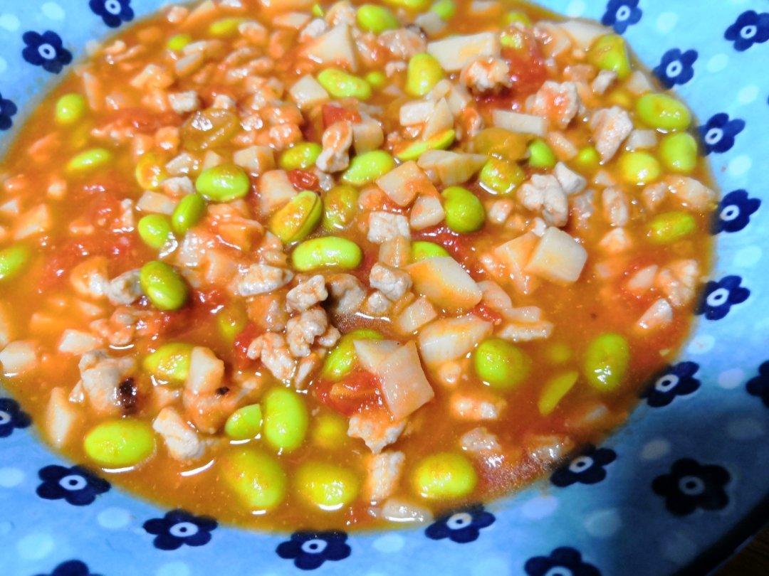 肉末番茄烧毛豆