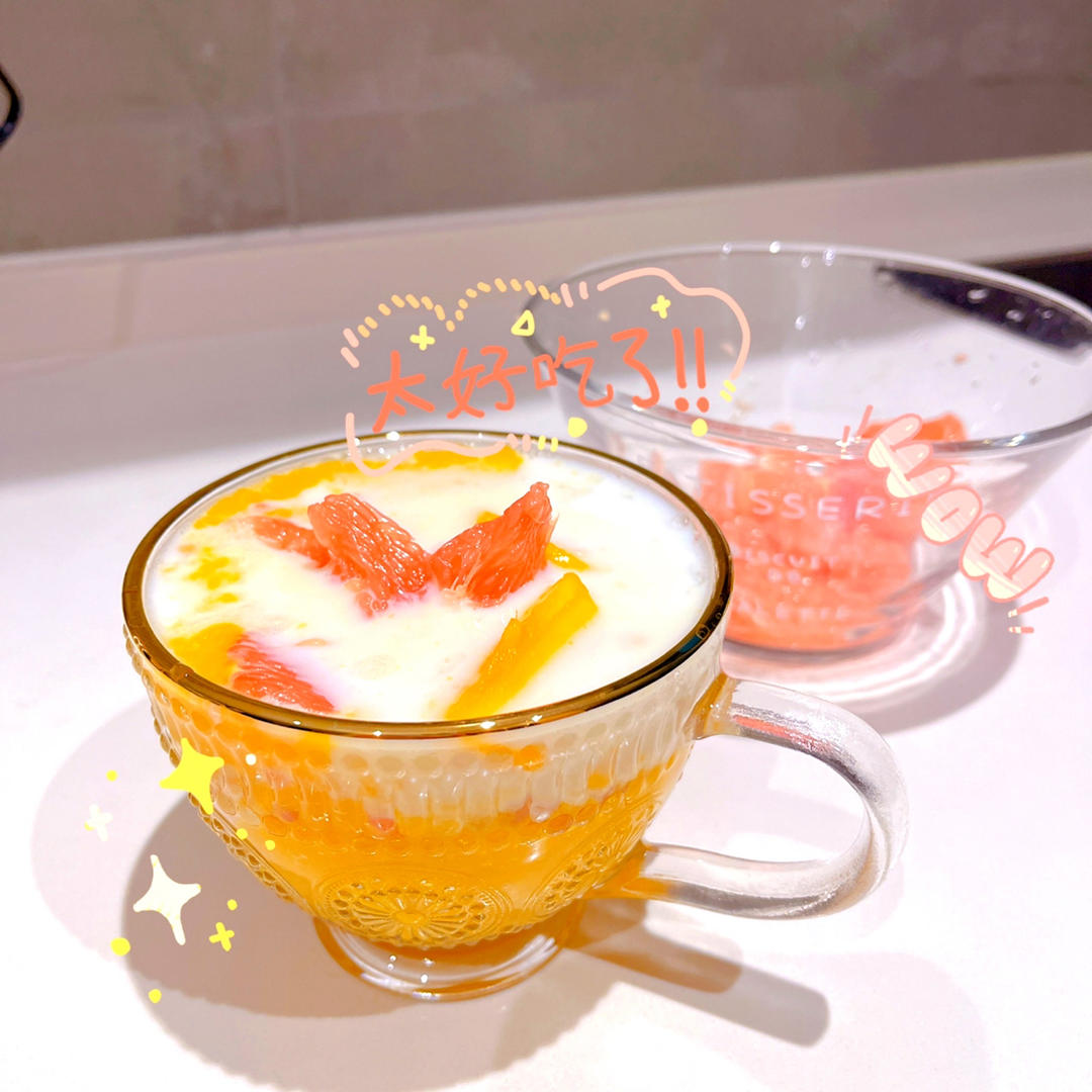 港式甜品——杨枝甘露(芒果西米露)附芒果花切法