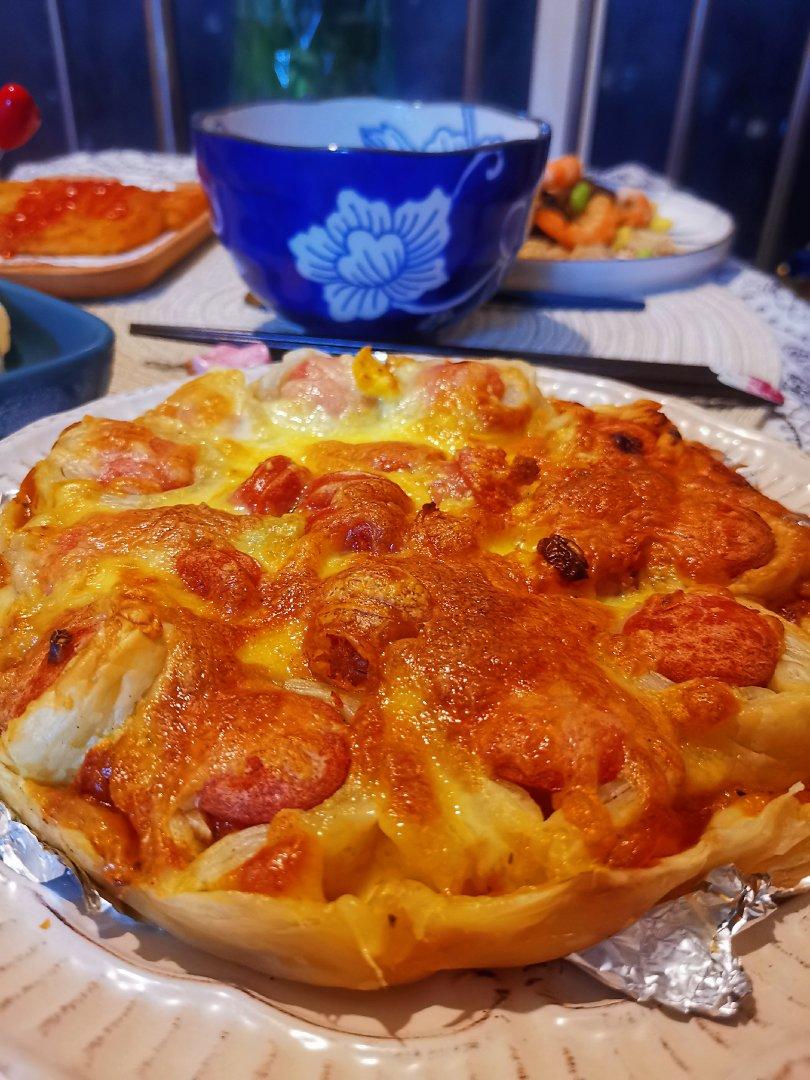 2张手抓饼皮搞定1个披萨——奥尔良鸡肉披萨