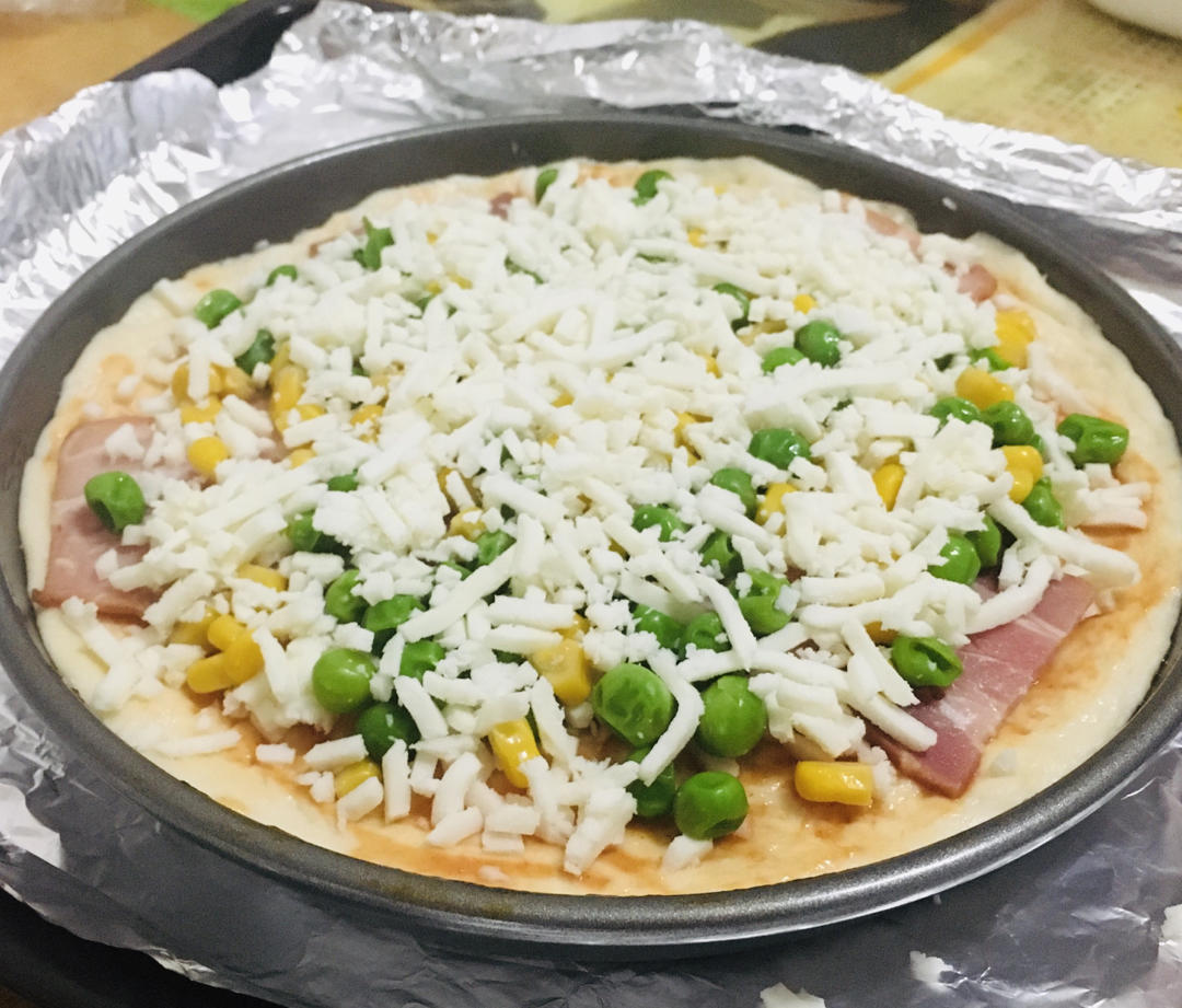 快手懒人培根pizza(8寸，材料超简单)