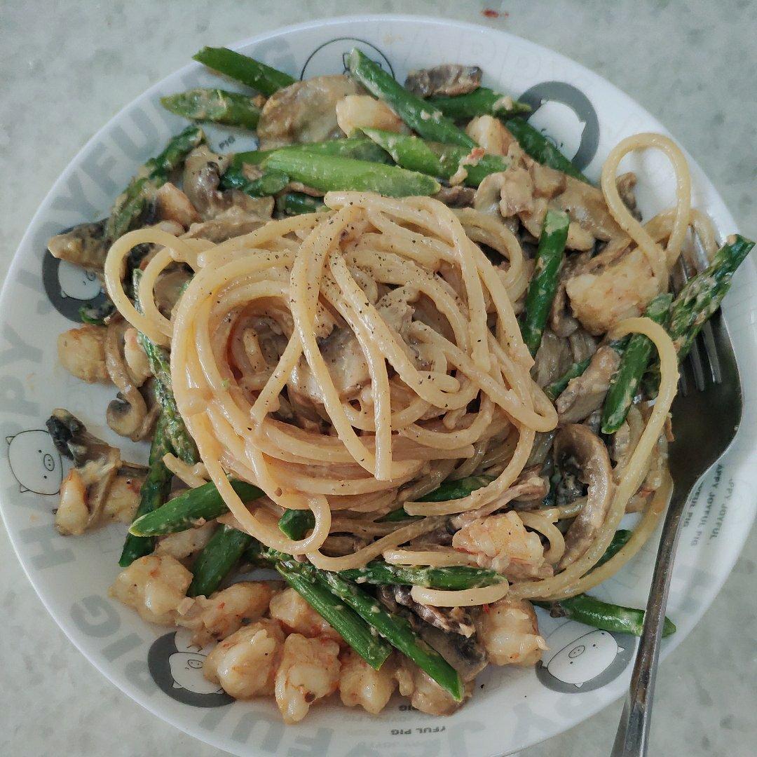 低卡伪白酱奶油培根蘑菇意大利面｜#Healthymeals# 减脂必撸02