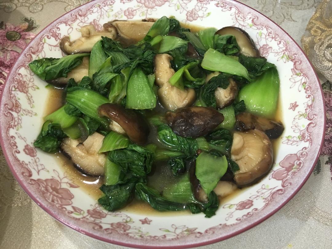 老丁的私房菜-香菇炒油菜