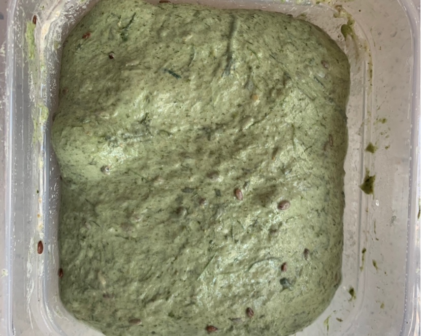 天然酵种亚麻籽艾草欧包的做法 步骤2