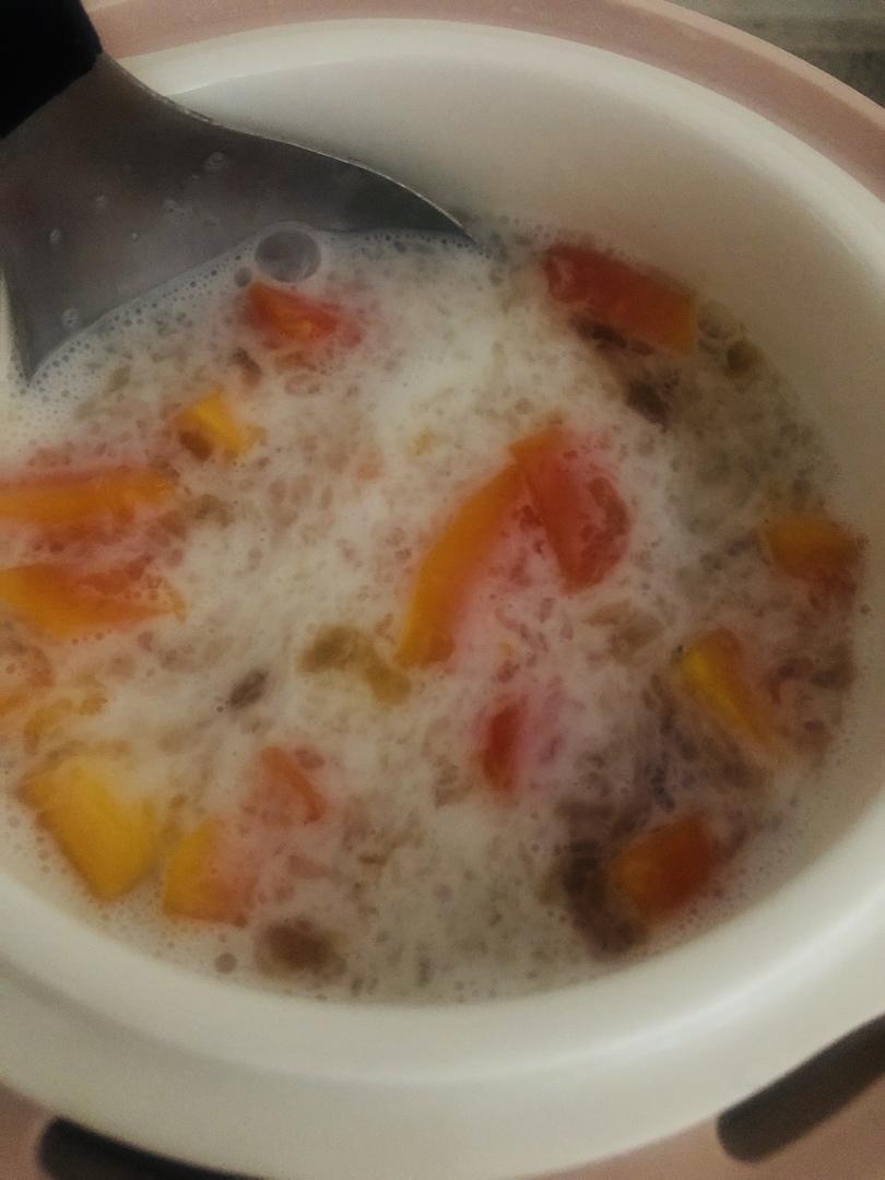 桃胶皂角米雪燕炖木瓜牛奶