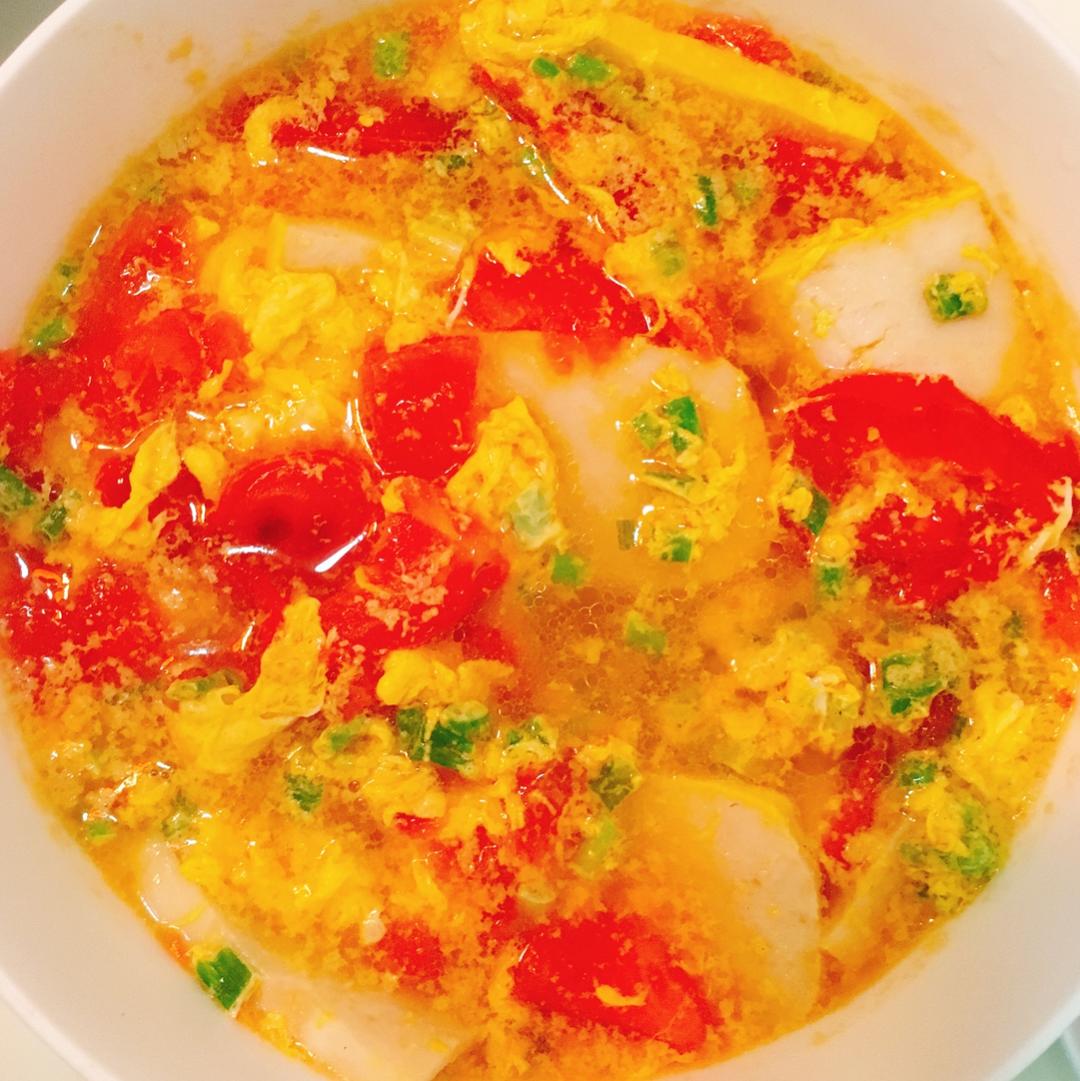 糖果小粉猪分享作品晚餐612017年4月7日番茄鸡蛋鱼糕汤#晚餐61