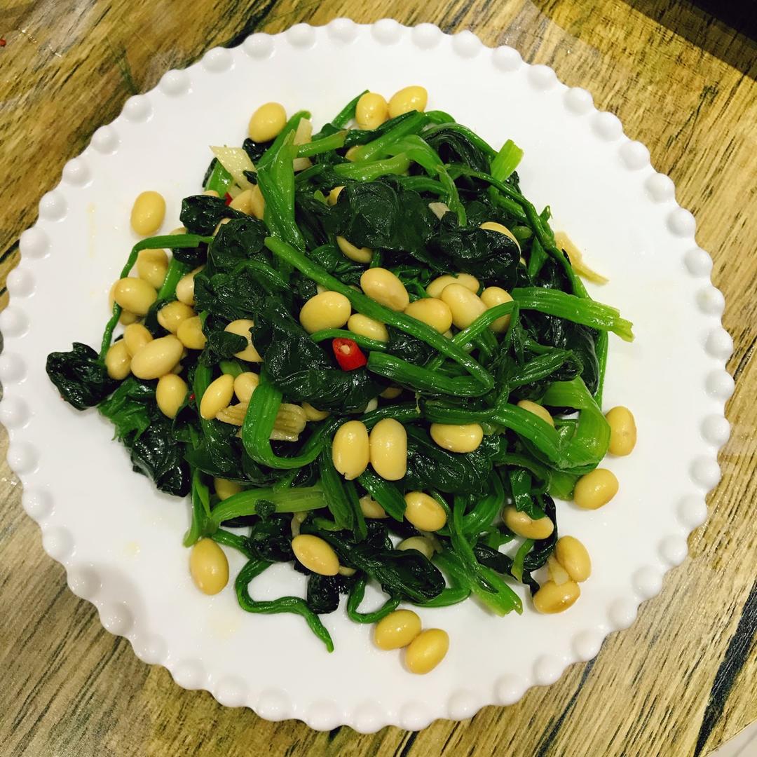 菠菜拌黄豆