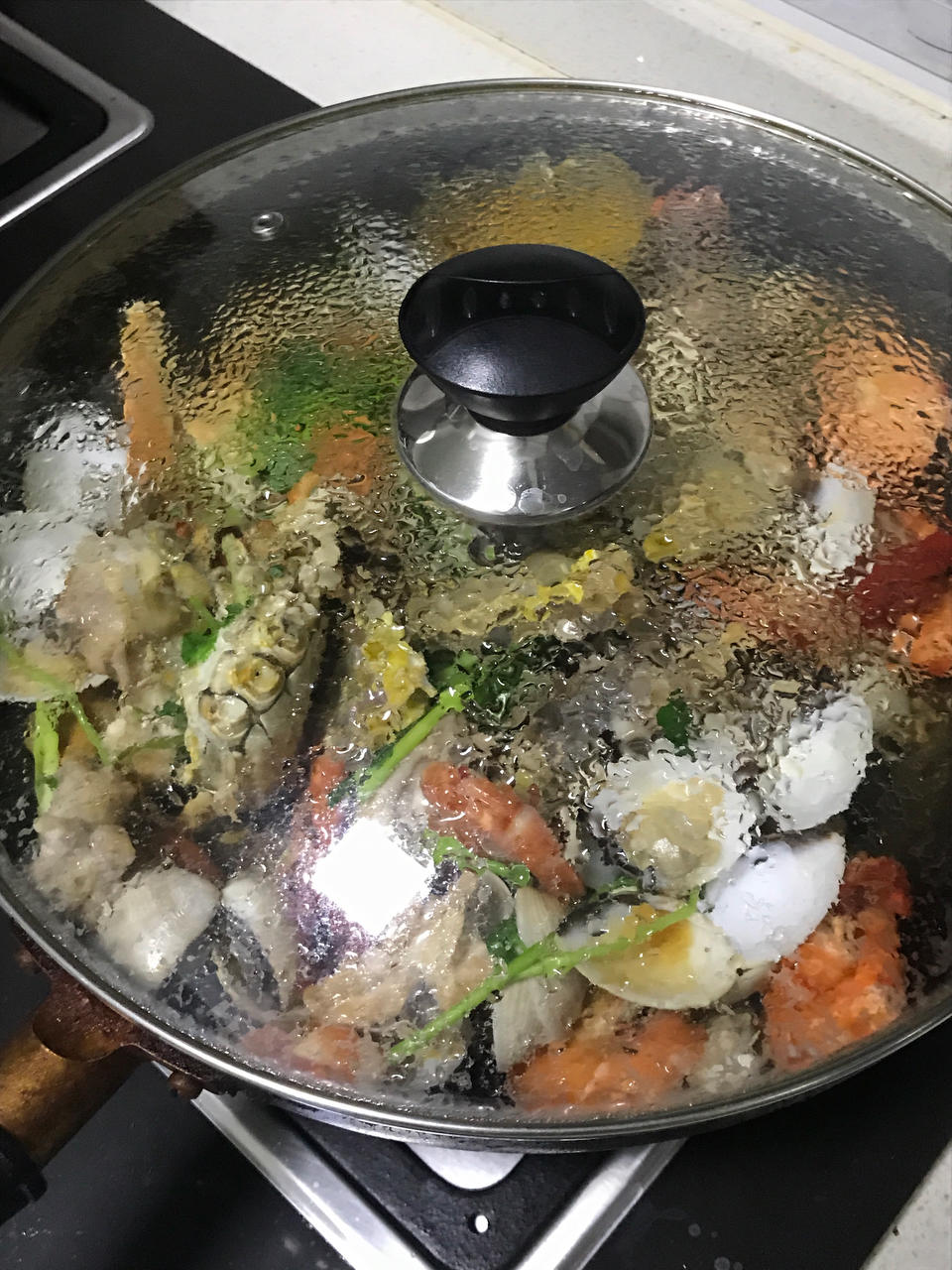 深夜大虾海鲜鸡煲🍤