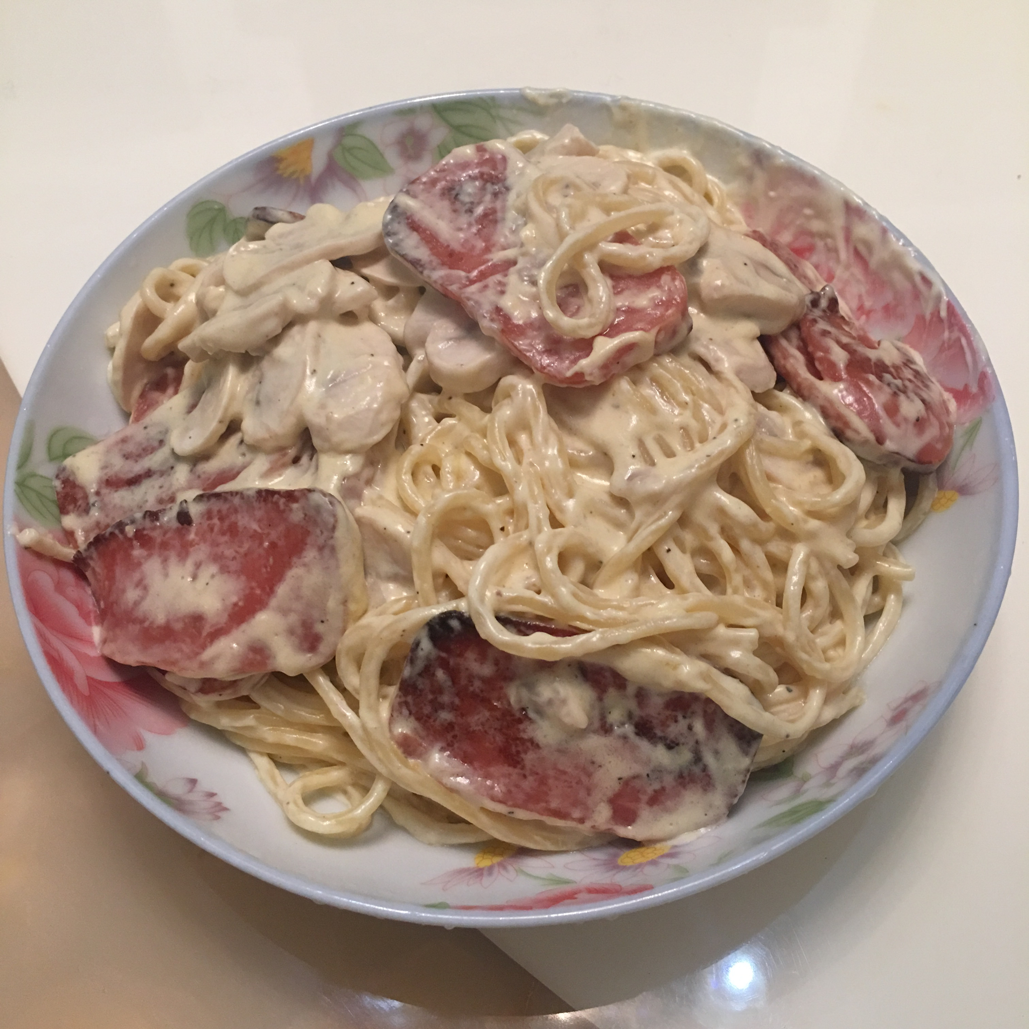 白汁蘑菇培根意粉