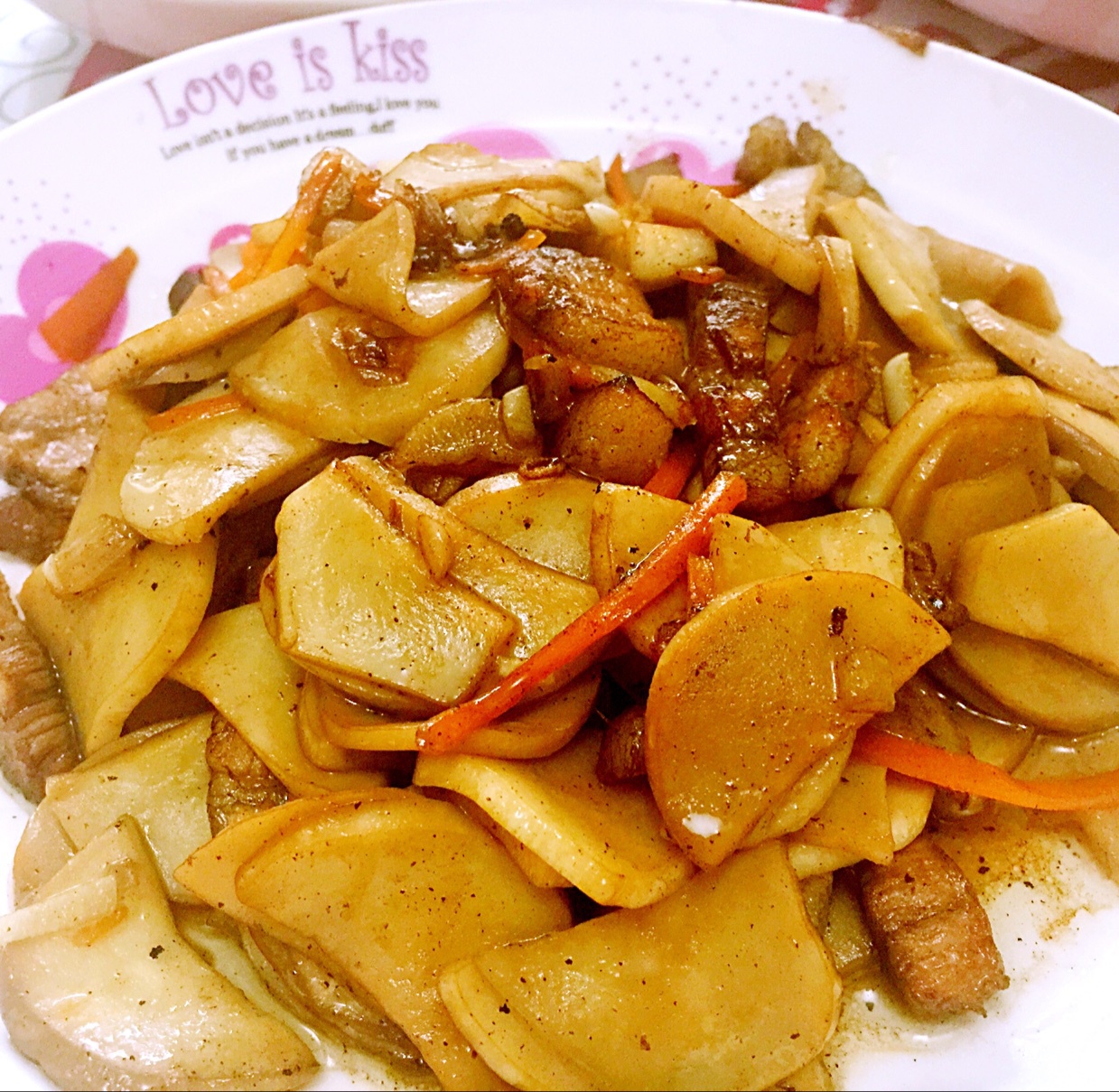 五花肉爆炒杏鲍菇