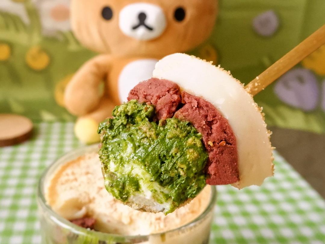 快手抹茶燕麦红豆奶冻布丁杯【健康小食】