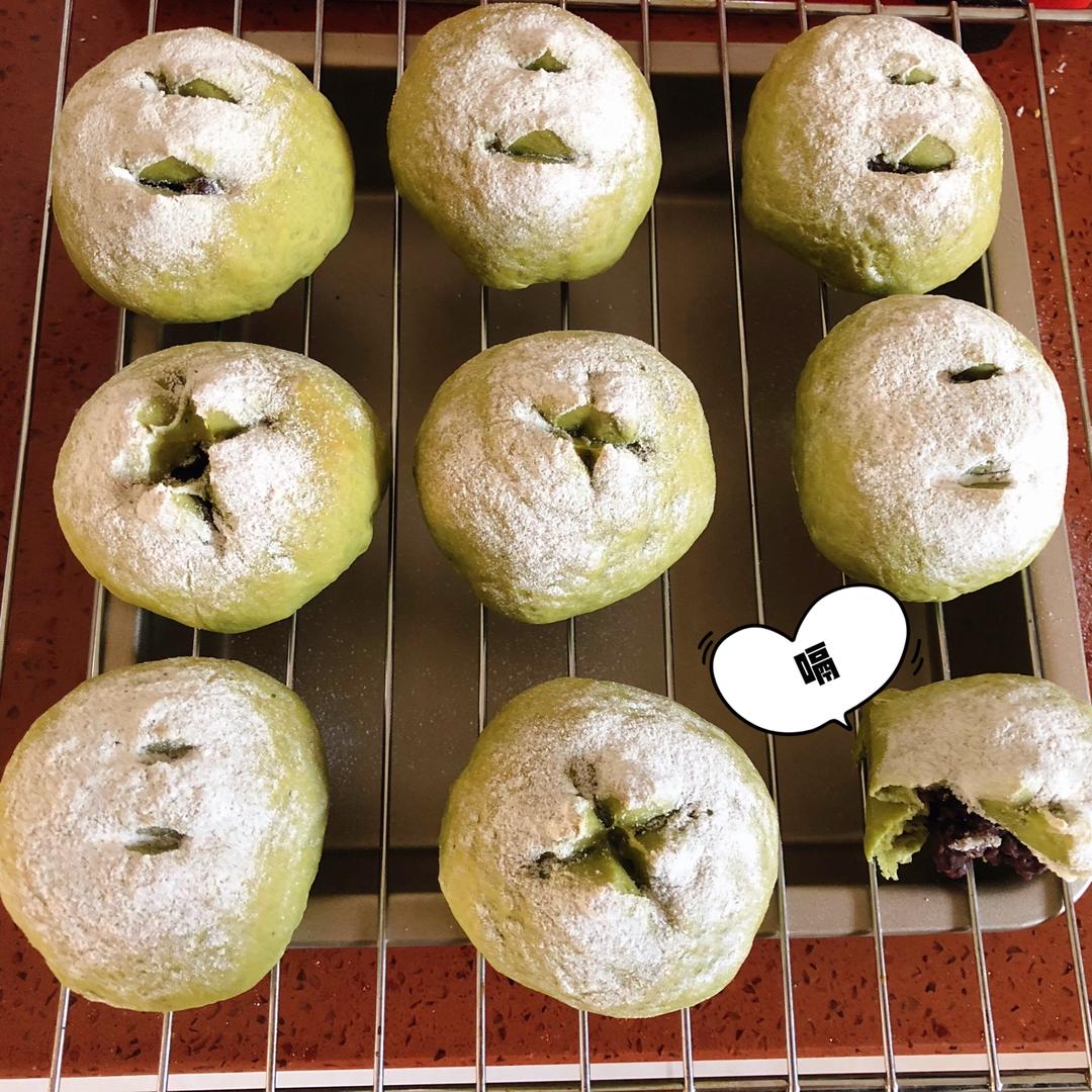 抹茶豆沙小面包（无油脂）