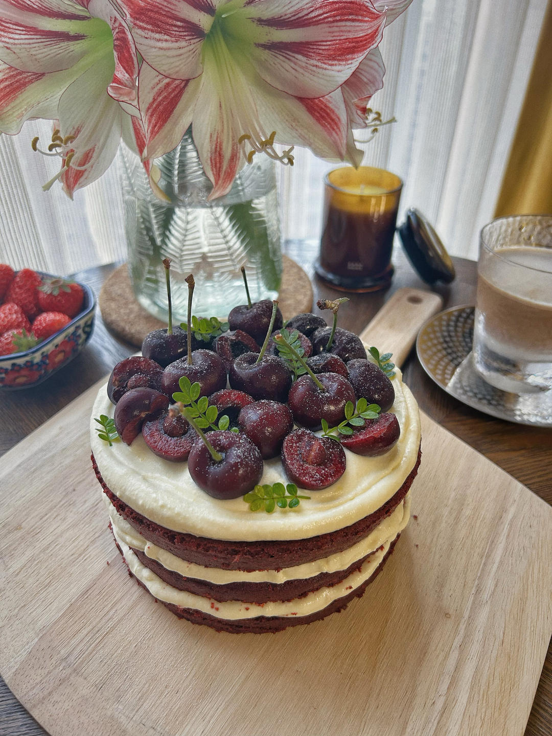 车厘子巧克力裸蛋糕，无酒精版黑森林