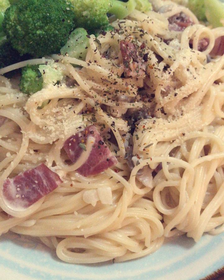 白蘑菇奶油培根意面
