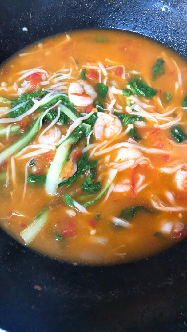 番茄虾仁蔬菜汤（万能蔬菜汤、低脂高营养）