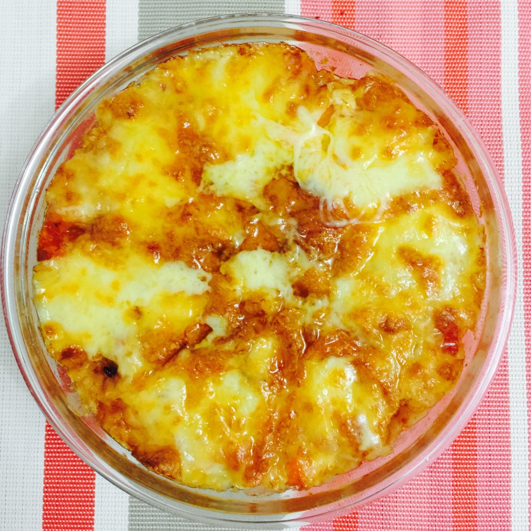 空气炸锅版番茄猪肉培根芝士焗饭