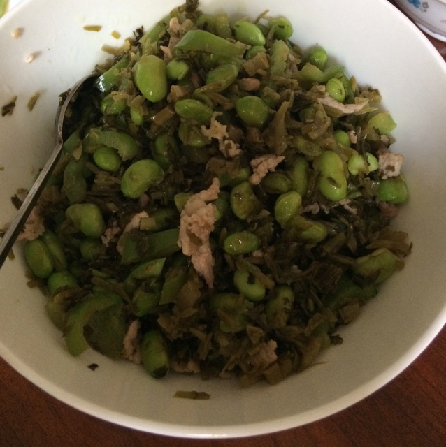 咸菜肉丝炒毛豆