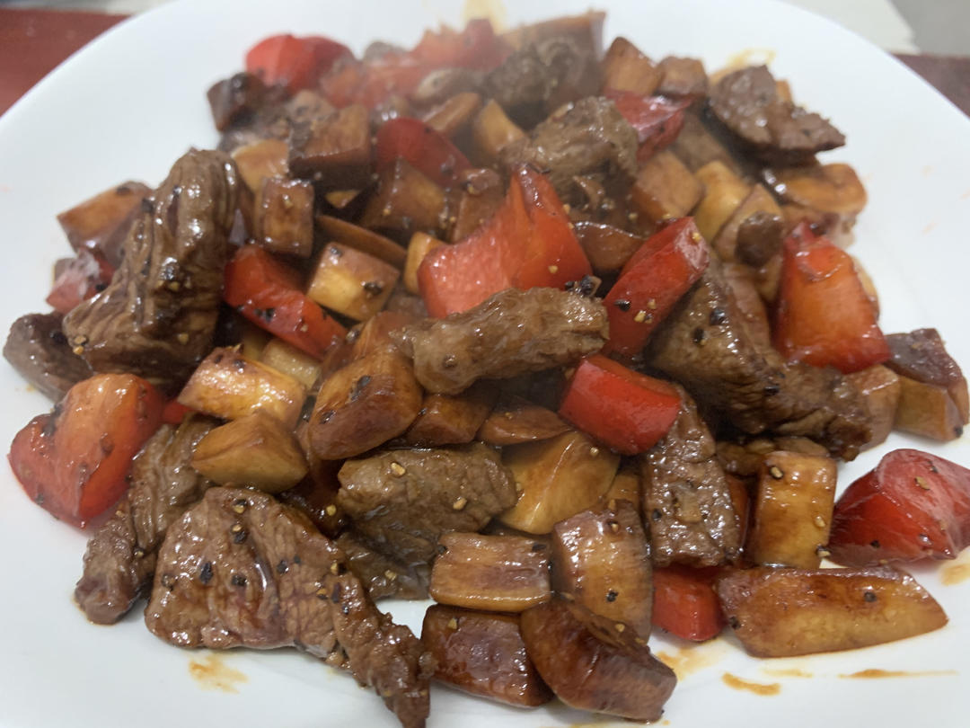 吃肉不长肉 黑椒牛排炒杏鲍菇